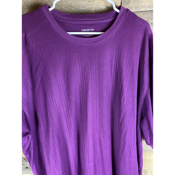 Claiborne Women's Plus Sz 3XLT Purple Ribbed Short Sleeve Stretchy Top - Picture 3 of 11